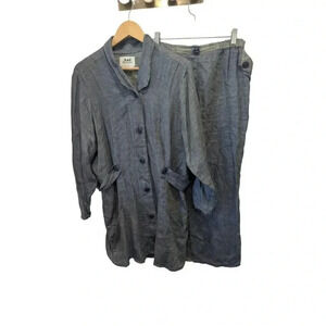 FLAX Linen Jacket and Skirt Set Small Blue Denim Boho Lagenlook Natural